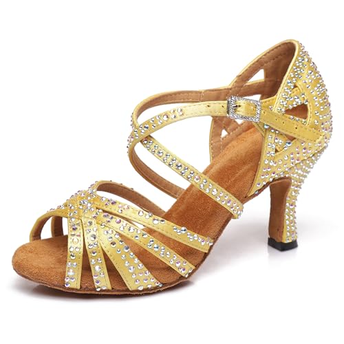 SWDZM Tanzschuhe Damen Latein Glitzer Salsa Übung Tanzschuhe,Gelb,EU 37.5 von SWDZM