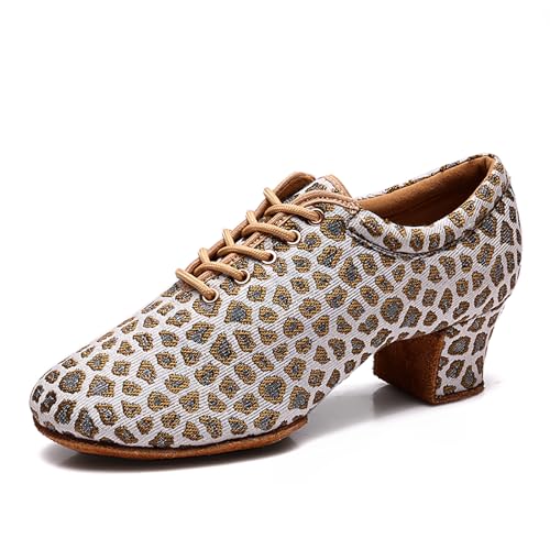 SWDZM Tanzschuhe Damen Latein Schnüren Geschlossene Salsa Tango Moderne Jazz Ballsaal Leistung Schuhe Trainingsschuhe,0070,Ferse-3.5cm,Gold,39 EU von SWDZM