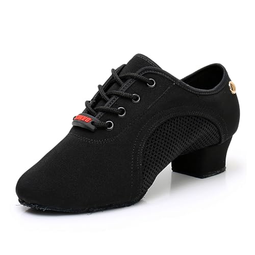 SWDZM Tanzschuhe Damen Latein Schnüren Geschlossene Salsa Tango Moderne Jazz Ballsaal Leistung Schuhe Trainingsschuhe,902HB,Ferse-3.5cm,Schwarz,38EU von SWDZM