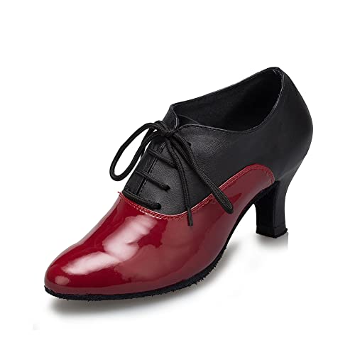 SWDZM Tanzschuhe Damen Latein Schnüren Geschlossene Salsa Tango Moderne Jazz Ballsaal Leistung Schuhe Trainingsschuhe,L159,Ferse-5CM,Rot,42EU von SWDZM