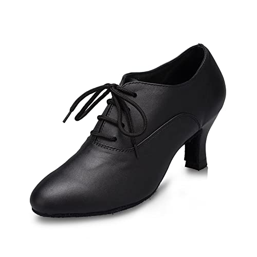 SWDZM Tanzschuhe Damen Latein Schnüren Geschlossene Salsa Tango Moderne Jazz Ballsaal Leistung Schuhe Trainingsschuhe,L159,Ferse-5CM,Schwarz,37EU von SWDZM