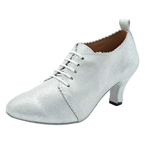 SWDZM Tanzschuhe Damen Latein Schnüren Geschlossene Salsa Tango Moderne Jazz Ballsaal Leistung Schuhe Trainingsschuhe,L230,Ferse-6CM,Silber,37EU von SWDZM