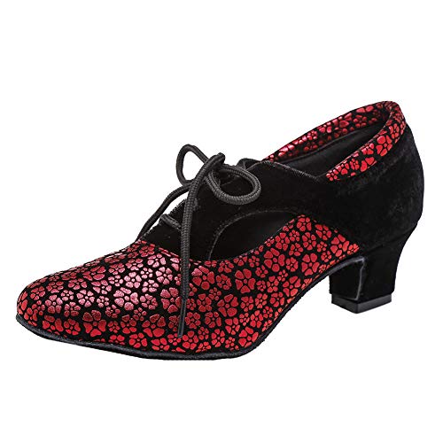 SWDZM Tanzschuhe Damen Latein Schnüren Geschlossene Salsa Tango Moderne Jazz Ballsaal Leistung Schuhe Trainingsschuhe,L318,Ferse-4.5CM,Rot,38EU von SWDZM