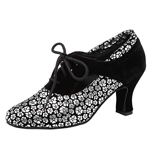 SWDZM Tanzschuhe Damen Latein Schnüren Geschlossene Salsa Tango Moderne Jazz Ballsaal Leistung Schuhe Trainingsschuhe,L318,Ferse-7CM,Argento,38EU von SWDZM