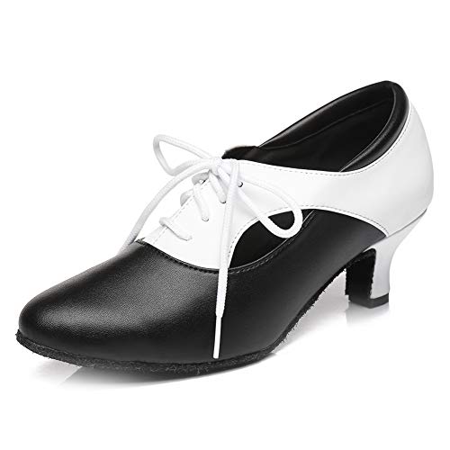 SWDZM Tanzschuhe Damen Latein Schnüren Geschlossene Salsa Tango Moderne Jazz Ballsaal Leistung Schuhe Trainingsschuhe,L416,Ferse-5CM,Schwarz,38EU von SWDZM