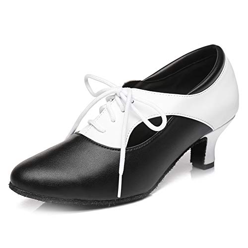SWDZM Tanzschuhe Damen Latein Schnüren Geschlossene Salsa Tango Moderne Jazz Ballsaal Leistung Schuhe Trainingsschuhe,L416,Ferse-5CM,Schwarz,43EU von SWDZM