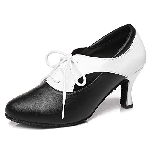 SWDZM Tanzschuhe Damen Latein Schnüren Geschlossene Salsa Tango Moderne Jazz Ballsaal Leistung Schuhe Trainingsschuhe,L416,Ferse-7.5CM,Schwarz,40EU von SWDZM