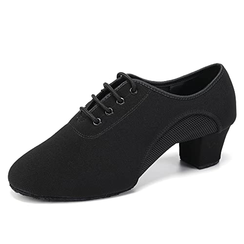 SWDZM Tanzschuhe Damen Latein Schnüren Geschlossene Salsa Tango Moderne Jazz Ballsaal Leistung Schuhe Trainingsschuhe,MF2805,Ferse-5cm,Schwarz,40EU von SWDZM