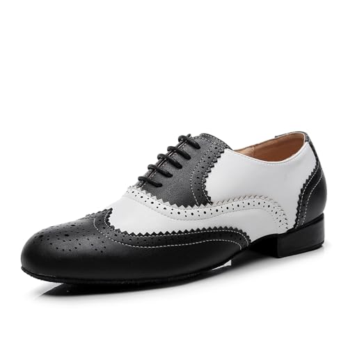 SWDZM Tanzschuhe Herren Standard Latein Niederhackig Tango Salsa Ballsaal Tanzschuhe,Schwarz+Weiß,Wildleder Sohle,45EU von SWDZM