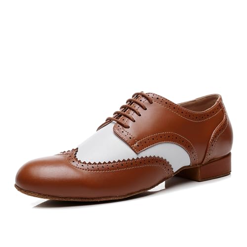 SWDZM Tanzschuhe Herren Standard Latein Niedriger Absatz Tango Salsa Ballsaal Übungsschuhe,Braun,Wildleder Sohle,45EU von SWDZM