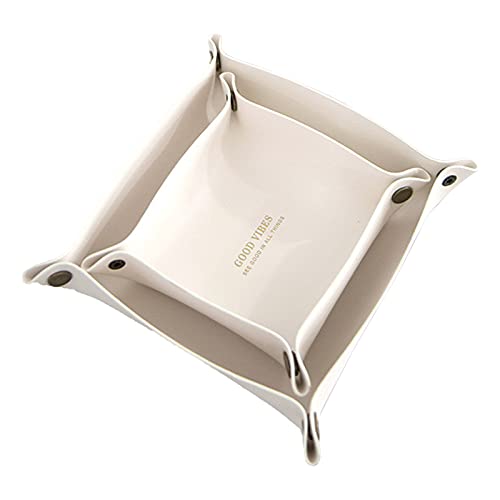SWECOMZE Ledertablett, Key Tray, PU Leder Schmucktabletts, Männer Frauen Schlüssel Telefon Coin Change Organizer Box (Weiß) von SWECOMZE