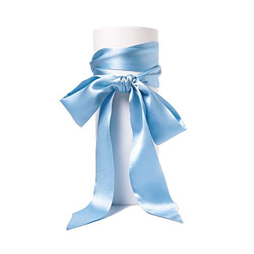 SWECOMZE Satin-Schärpe Gürtel Damen Hochzeit Bogen Band Schal Krawatte (Blau) von SWECOMZE