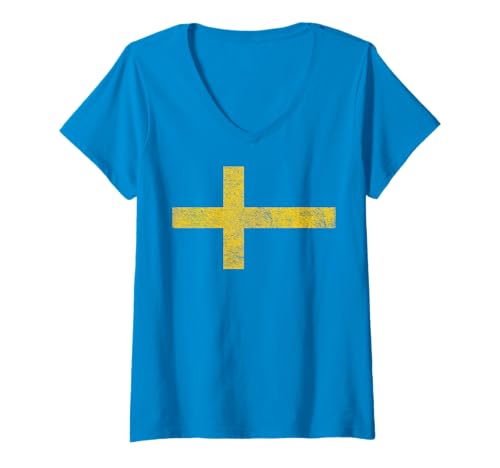 Damen Schweden Schwedische Flagge SVENSKA Sverige Nordic Cross T-Shirt mit V-Ausschnitt von SWEDEN SWEDISH FLAG APPAREL