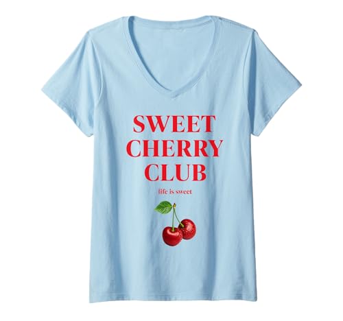 Damen Sweet Cherry Club X Süße Kirschen Club Kirschen Kostüm T-Shirt mit V-Ausschnitt von SWEET CHERRY CLUB X Süße Kirsche Kostüm Karneval