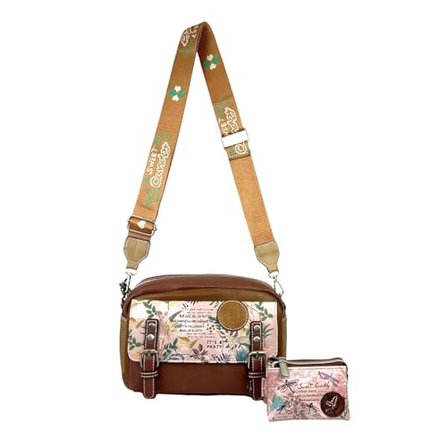 Sweet Candy Quadratische Umhängetasche und passende Geldbörse, mit Puppenmuster, 4 Reißverschlüssen und Knopfklappe, Buch, Pack, Süß und modern von SWEET & CANDY BAGS