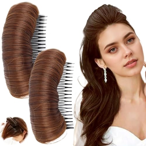 Haarbeule für Volumeneinsatz 2pcs unsichtbare flauschige Haarbeule 4.7x1.2in Haarbeule für Frauen natürliche dunkelbraune Haarpolster für Frisur von SWEETBIUTI