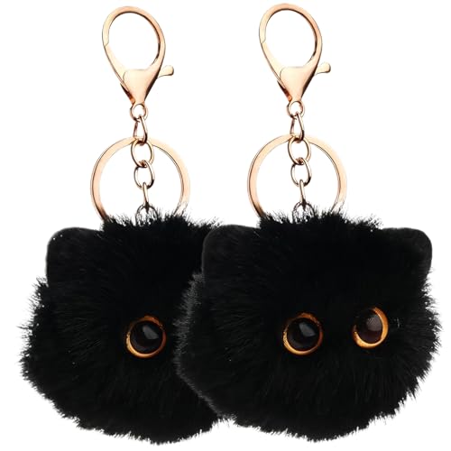 SWEETBIUTI Cat Keychain 2pcs süßer Plüschschlüsselketten 3 Zoll schwarzer Ball Katze Schlüsselbund flauschiger Schlüsselbund für Rucksack -Pendellgeburtstagsgeschenk von SWEETBIUTI