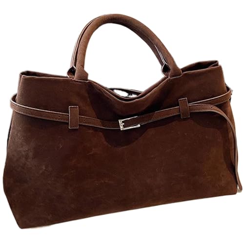 SWEETBIUTI Wildleder-Einkaufstasche Retro dunkelbraun Tasche Slouchy Wildleder -Tasche mit Griff großer Kapazität Taschen für Frauen Mädchen tägliche Arbeitsreisen Einkaufsbeutel von SWEETBIUTI