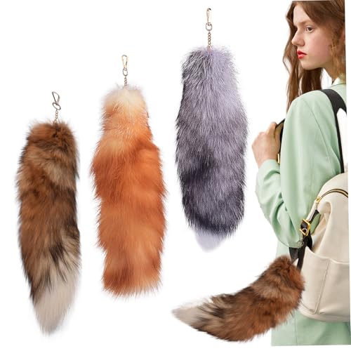 Therian Tail 3pcs Langer therianer Fuchsschwanz mit goldenem Verschluss Therian Getriebes Schwanz weiche flauschige Fuchs Schwanzschlüsselketten -Fuchsschwänze für Handtaschen -Rucksacktasche Auto I von SWEETBIUTI