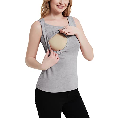 SWEETBUMP Still-Tanktops für Damen, U-Ausschnitt, ärmellos, Stillshirt, Hellgrau, Mittel von SWEETBUMP