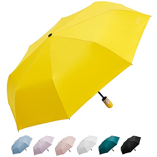 Kompakter Regenschirm Sturmfest mit Auf-Zu-Automatik ,Transportabel Schirm mit UV-Schutz (50)，Klein Stabiler Faltbarer Taschenschirm;Teflonbeschichtung,Ergonomischer Griff, Schirm-Tasche - Gelb von SWEETIME