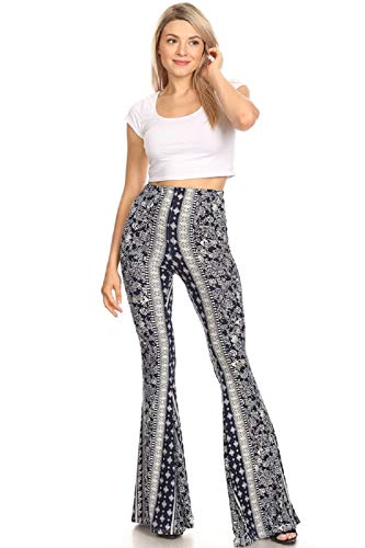 SWEETKIE Boho Flare Hose, elastische Taille, weites Bein Hose für Frauen, solide & bedruckt, dehnbar und weich, Navy Stone 8191v, X-Klein SWEETKIE Boho Flare Hose, elastische Taille, weites Bein Hose für Frauen, solide & bedruckt, dehnbar und weich, Navy Stone 8191v, X-Klein von SWEETKIE