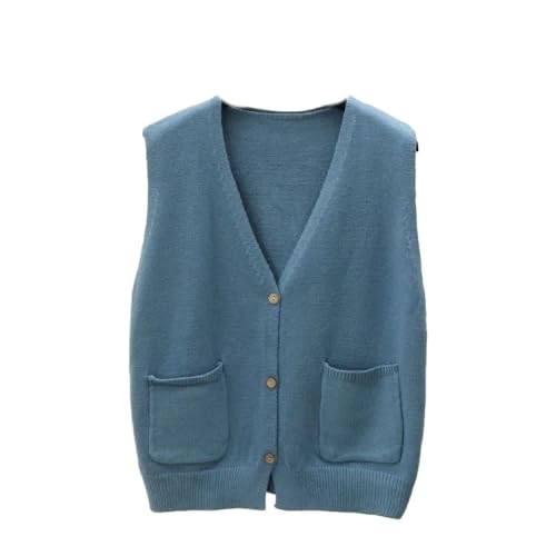 Ärmellose Strickweste Für Damen - Mode Damen Weiche Strickpullover Weste Frühling Herbst Lose V-Ausschnitt Tasche Ärmellos Basic Cardigan Weste Mantel,Blau,L von SWEPER