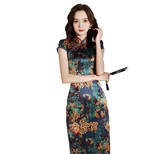 Chinesisches Kleid Für Damen – Sommer-Laufsteg, Langes Cheongsam, High Sense, Traditionelles Retro-Qipao, Kostüme Im Chinesischen Stil, Abendkleid Für Damen, Stil A, 3XL von SWEPER