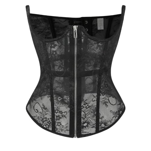 Damen Korsett - Gothic Spitze Korsett Gürtel Taille Korsett Top Frauen Mesh Open Cup Lace Up Ohne Knochen Bustier Unterbrust Korsett Steampunk Taille Cincher,Schwarz,Xl von SWEPER
