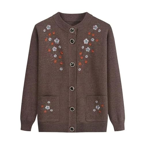 Damen-Strickjacke – Rundhals-Flanell-Cardigans, Herbst-Winter, Oma-Strickpullover, Mittleres Alter, Alte Damen-Strickjacke, Dickes, Lässiges Oberteil, Stil B, XL von SWEPER