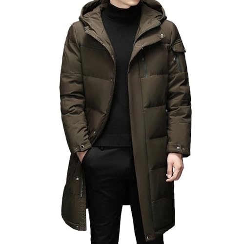 Herren Daunenjacke - Winter-Daunenjacke Für Herren, Lange Daunenjacke Mit Kapuze, Kleidung, Outdoor-Skibekleidung, Daunenmantel – Für Winterreisen, Wandern,Braun,L von SWEPER