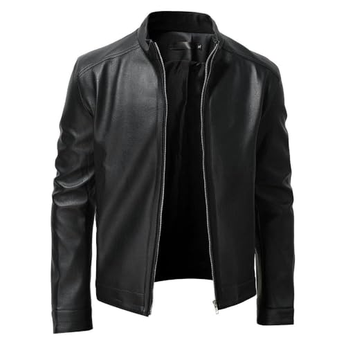 Herren Lederjacke - Herbst Herren Mode Lederjacke Slim Fit Stehkragen Jacke Männlich Anti-Wind Motorrad Reißverschluss Jacken Herren Oberbekleidung,Schwarz,XXL von SWEPER