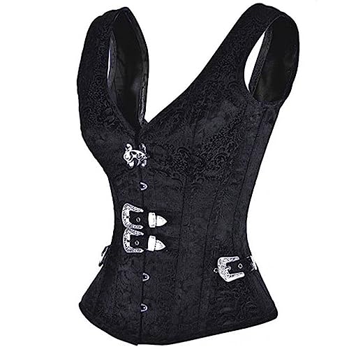 SWEPER Bustier-Korsett-Oberteil Für Damen – Gothic-Korsett-Oberteil, Schultergurt-Korselett, Schwarzes Schnallen-Bustier, Taillentrainer, Weste, Korsett, Überbrust, Damen, Steampunk, Für Party-Ko von SWEPER