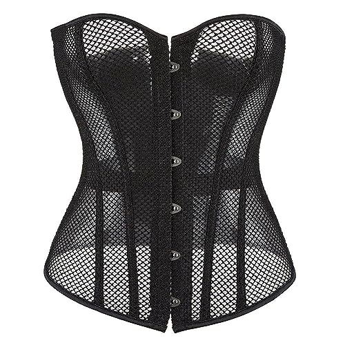 SWEPER Bustier-Korsett-Oberteil Für Damen – Schwarz, Atmungsaktives Bustier-Oberteil Für Damen, Kostüme, Sexy Transparentes Mesh-Korsett Mit Ausgehöhltem Korsett, Schwarz, M von SWEPER