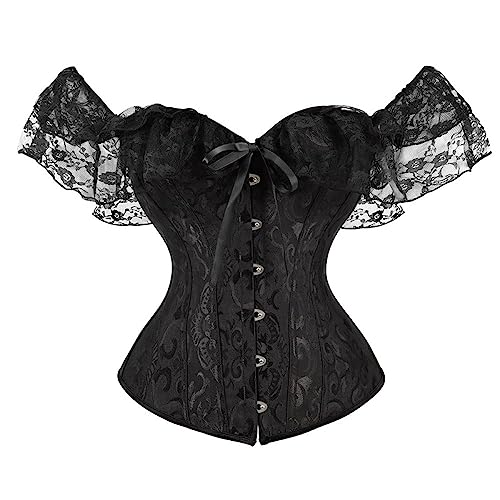 SWEPER Bustier-Korsett-Oberteil Für Damen – Vintage-Korsett In Übergröße, Bustiers, Überbrust, Florales Schnür-Korsett-Oberteil Für Sexy Frauen, Schulterfreie Ärmel, Gothic-Korsett Renaissan von SWEPER