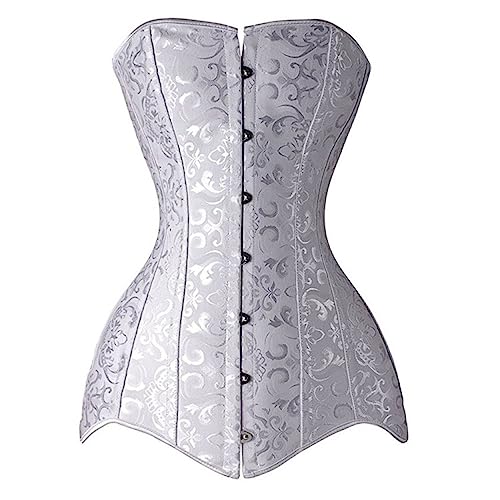 SWEPER Damen-Bustier-Korsett-Oberteil – Korsett Mit Langem Oberkörper, Sexy Kleidung, Jacquard-Bustier Mit Stahlstäben, 6Xl, Übergröße, Damen, Steampunk, Gorset, Weiß, Xl von SWEPER