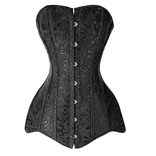 SWEPER Damen-Bustier-Korsett-Oberteil – Korsett Mit Langem Torso, Sexy Kleidung, Jacquard-Bustier Mit Stahlstäben, 6Xl, Übergröße, Damen-Steampunk-Korsett, Schwarz, 6Xl von SWEPER