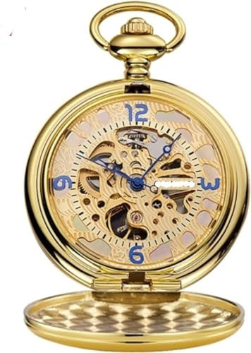 SWEPERFQ Taschenuhr, Taschenuhr, Mechanische Taschenuhr for Herren, Skelett-Zifferblatt, Halskette, Anhänger, Herren-Kette, Uhren, Gold, Gold (Color : Gold Gold) von SWEPERFQ