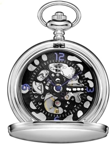 SWEPERFQ Taschenuhr, Taschenuhr, Mechanische Taschenuhr for Herren, Skelett-Zifferblatt, Halskette, Anhänger, Herren-Kette, Uhren, Gold, Gold (Color : Silver Black) von SWEPERFQ