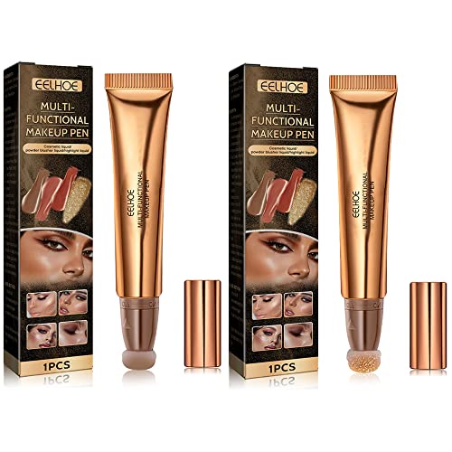 Flüssige Kontur Beauty Stick, Natürlich schimmernder Textmarkerstift mit Kissen Applicator befestigt, Schimmer lange anhaltende Make-up Stick (Dark brown + champagne gold) von SWGZ DREAM