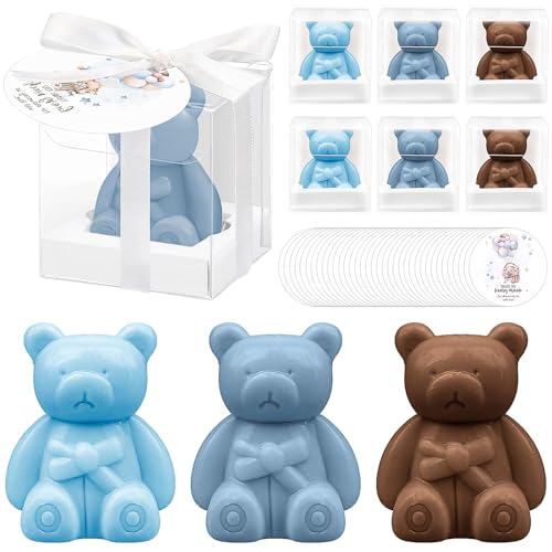 36 Stück Seifen-Geschenke mit Bärenmotiv, inklusive Dankeskarten und Geschenktüten für die Babyparty (3 Farben) von SWHCM