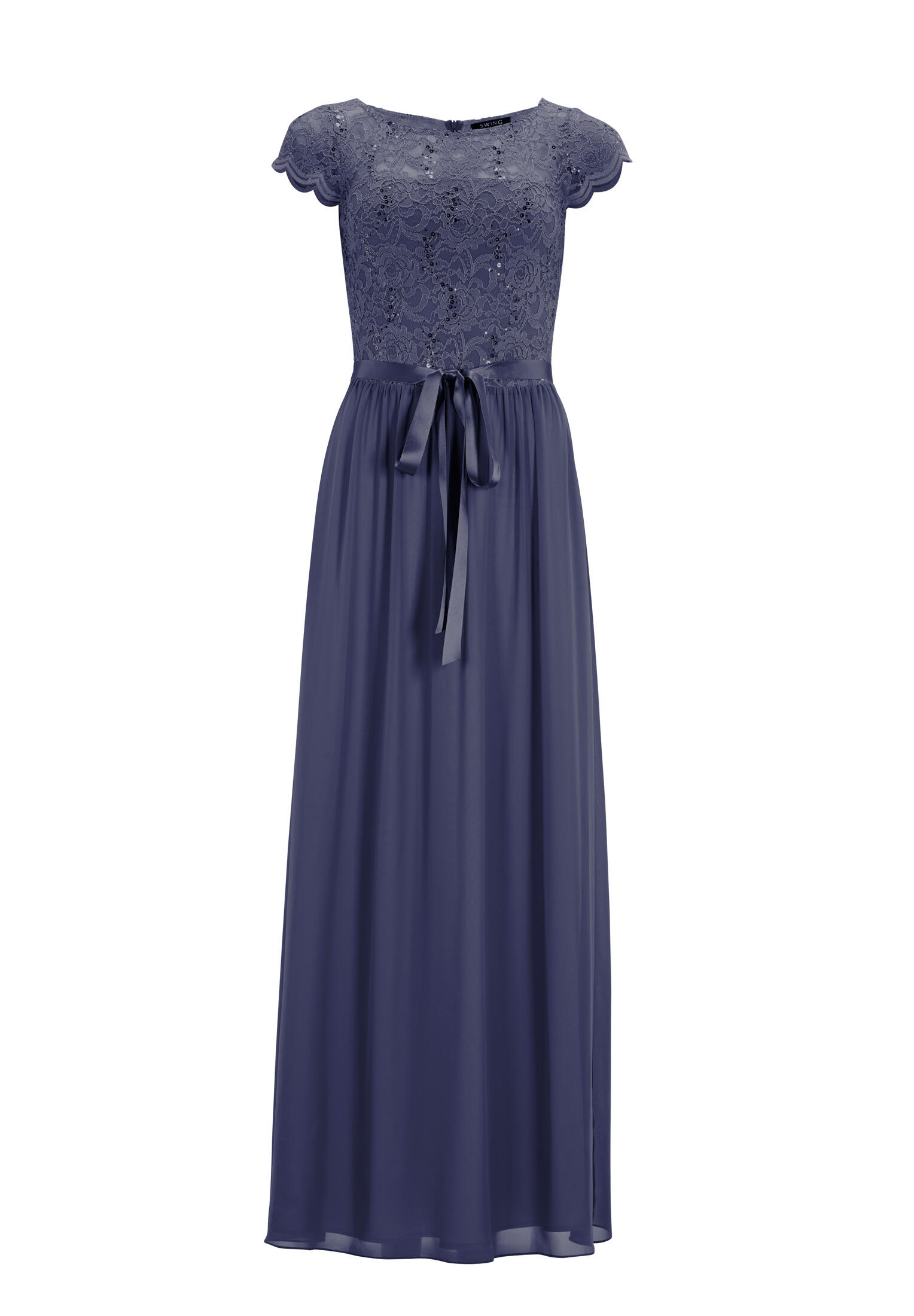 SWING - Abendkleid aus Chiffon mit paillettenbesetztem Spitzenoberteil navy - Gr. - 34 von SWING