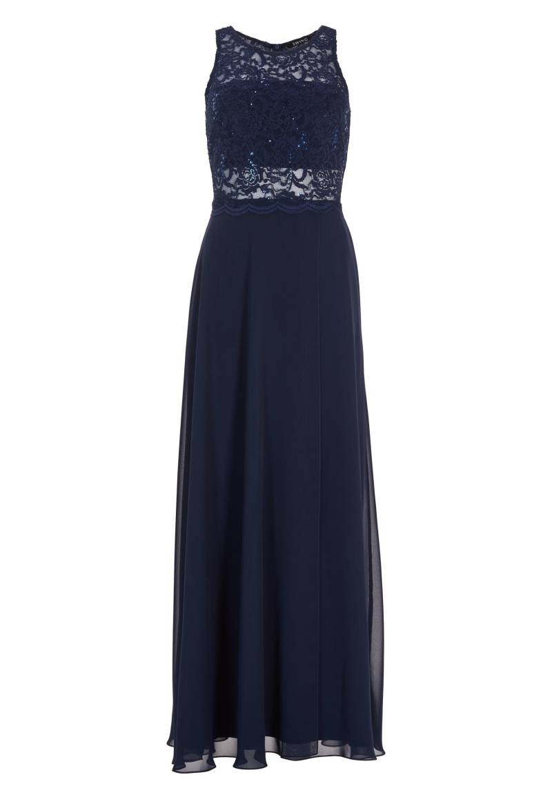 SWING - Abendkleid aus Chiffon mit transparentem Spitzenoberteil navy - Gr. - 38 von SWING