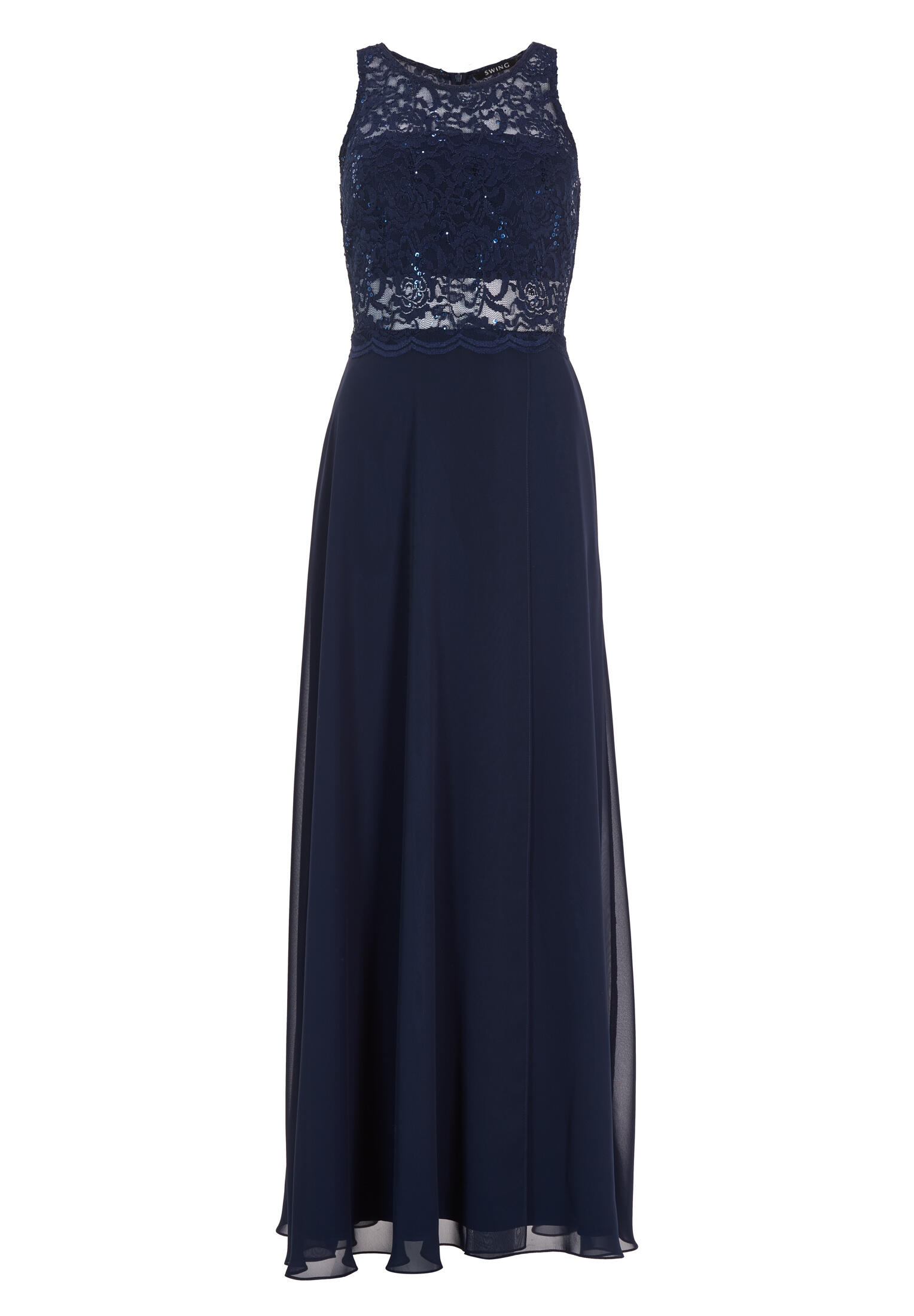 SWING - Abendkleid aus Chiffon mit transparentem Spitzenoberteil navy - Gr. - 42 von SWING
