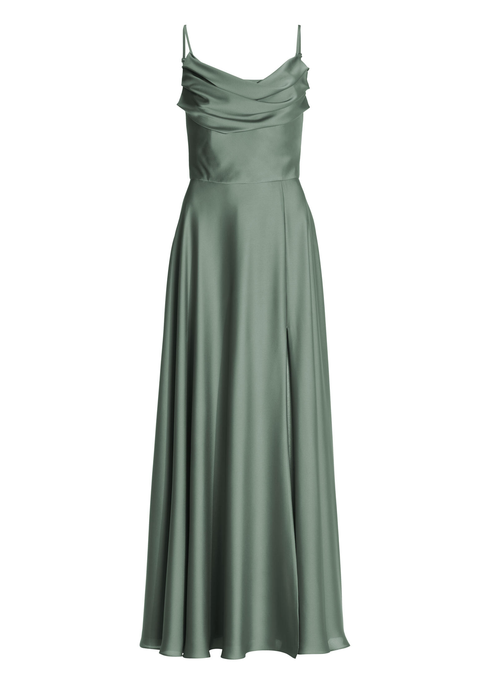 SWING - Abendkleid aus nachhaltigem Satin mit Wasserfall-Ausschnitt und Beinschlitz deep slate von SWING