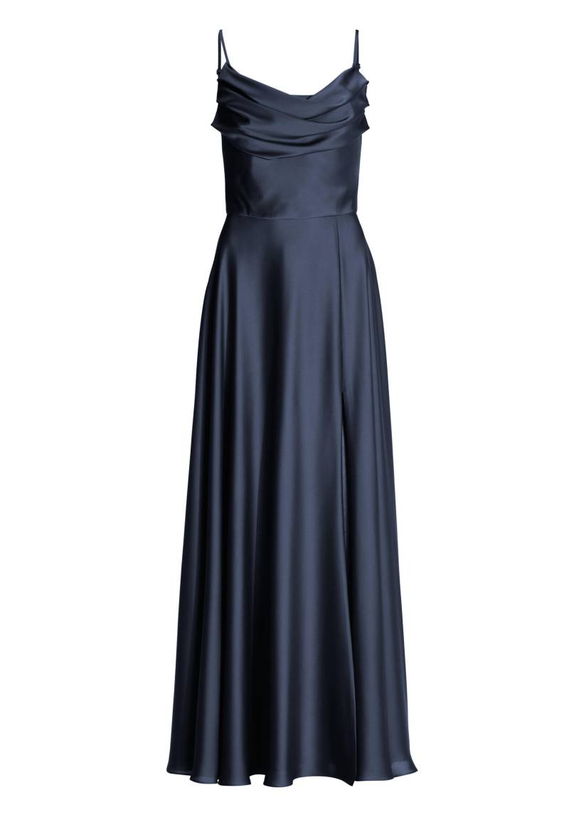 SWING - Abendkleid aus nachhaltigem Satin mit Wasserfall-Ausschnitt und Beinschlitz navy - Gr. - 38 von SWING