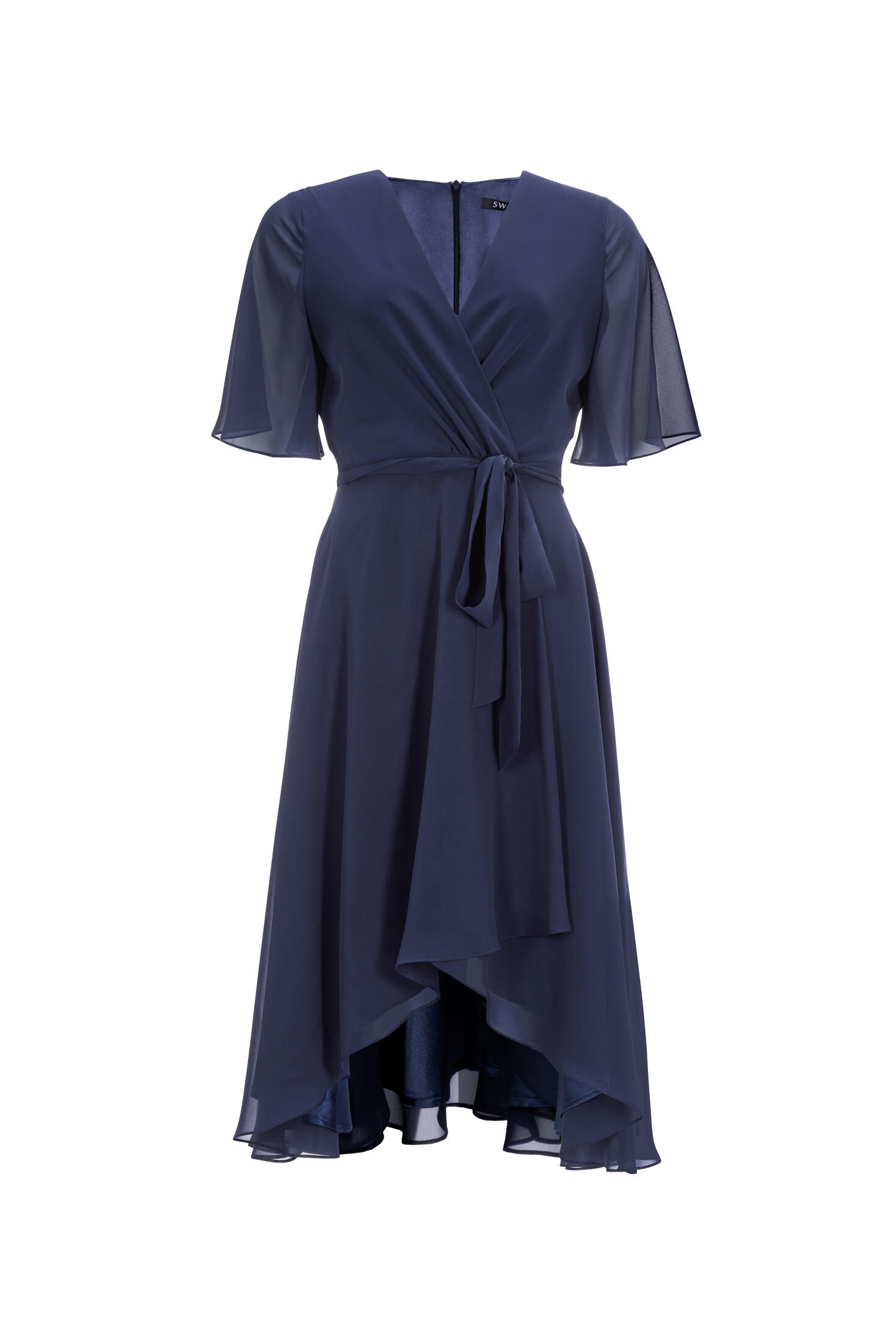 SWING - Chiffon Kleid in Wickel Optik mit Vokuhila Saum navy - Gr. - 46 von SWING
