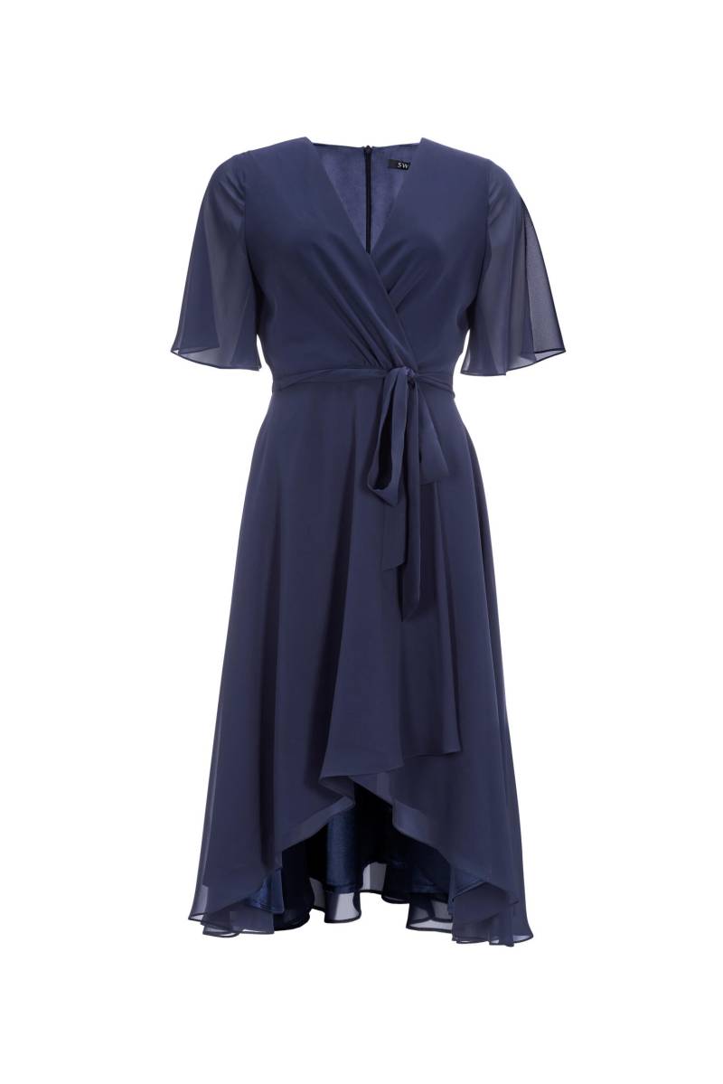 SWING - Chiffon Kleid in Wickel Optik mit Vokuhila Saum navy von SWING