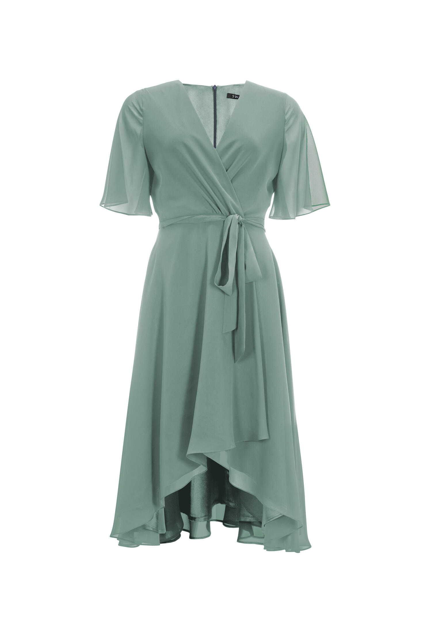SWING - Chiffon Kleid in Wickel Optik mit Vokuhila Saum soft green - Gr. - 36 von SWING
