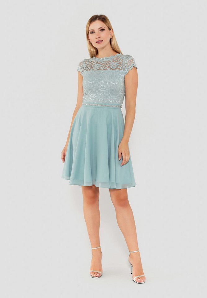 SWING Cocktailkleid - Cocktailkleid mit elastischem Spitzentop Glitzer Gürtel von SWING